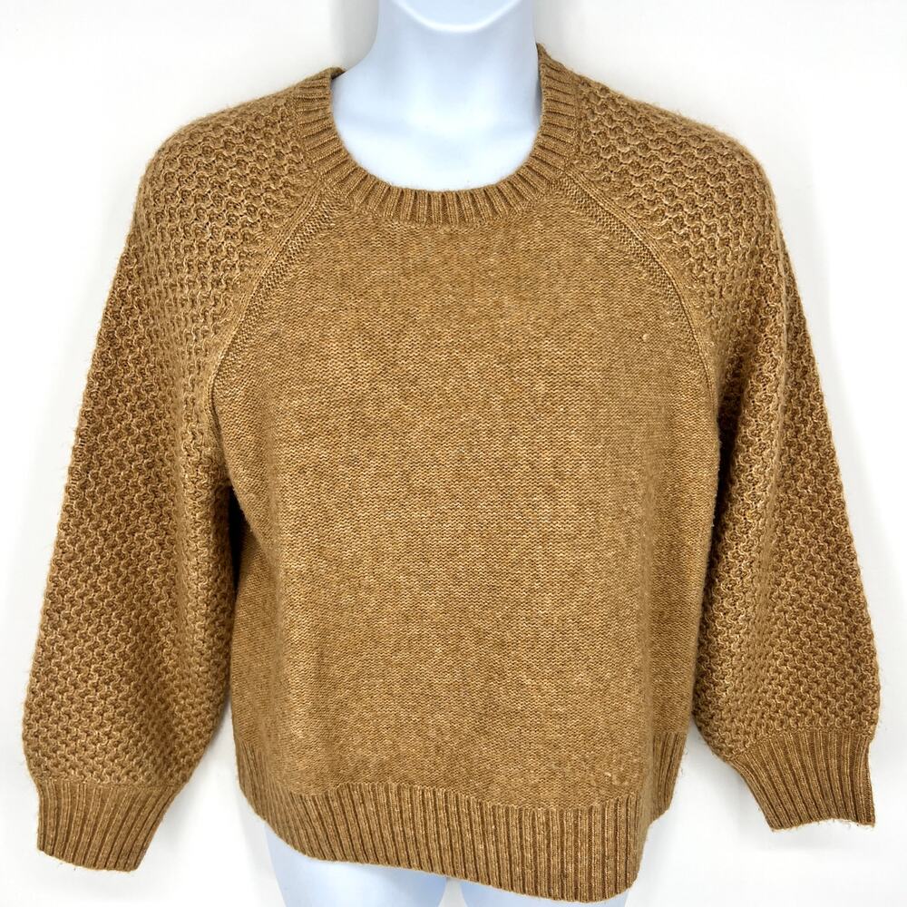 J. Crew Reimagined Wool Alpaca Blend Honeycomb Knit Tobacco Brown Sweater Sz XL